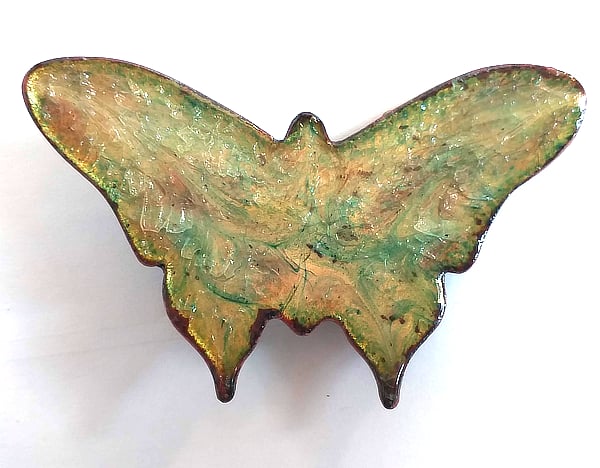brooch: butterfly - scrolled pale purple and pale green on clear enamel
