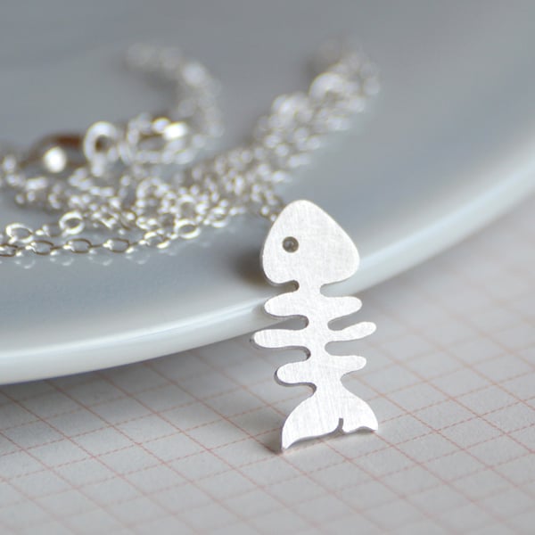 fish bone necklace in sterling silver