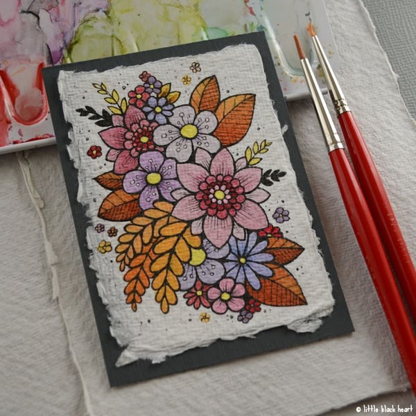 autumn flowers - original aceo