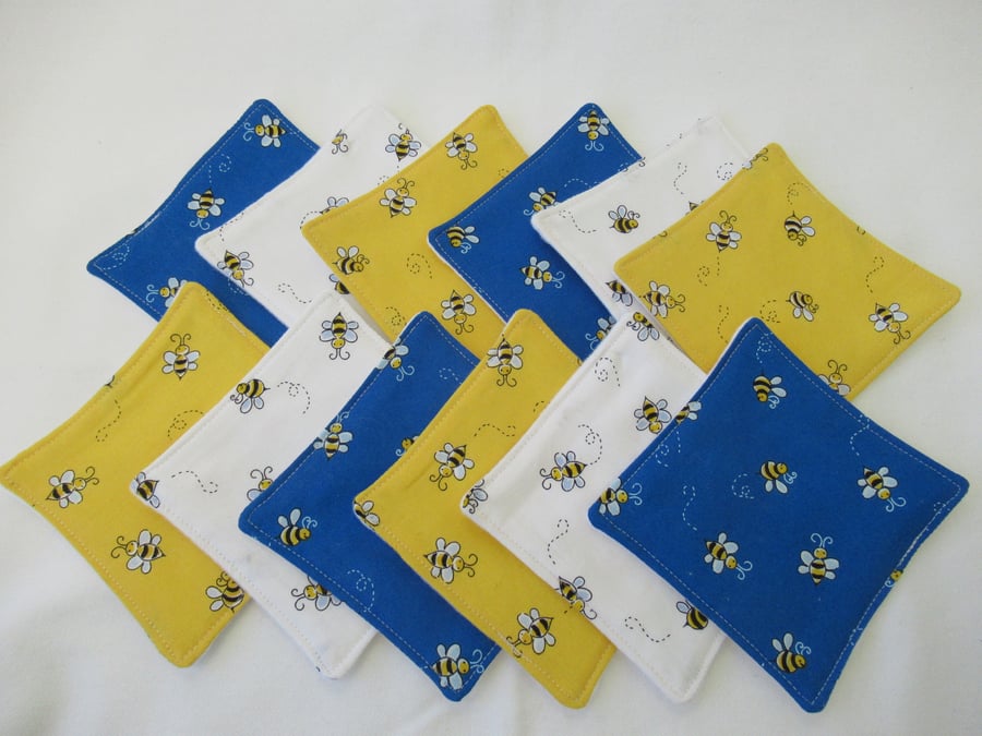 Bee Fabric Themed, Reusable Cotton Face Wipes, Makeup Remover Pads