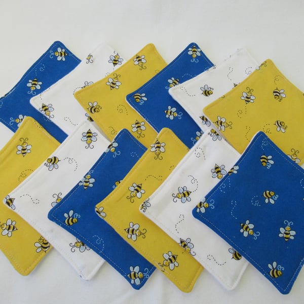 Bee Fabric Themed, Reusable Cotton Face Wipes, Makeup Remover Pads