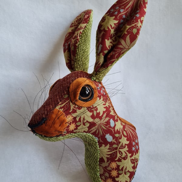 Faux hare head wall mount in May Morris fabric