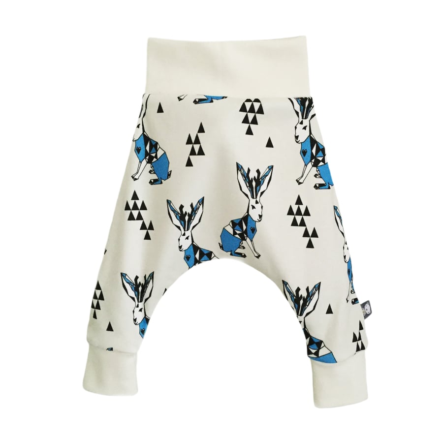 ORGANIC Baby HAREM PANTS blue JACKALOPES Trousers GIFT IDEA by BellaOski