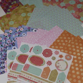 Bundle of 32 sheets 6x6" printed papers, asstd floral designs 