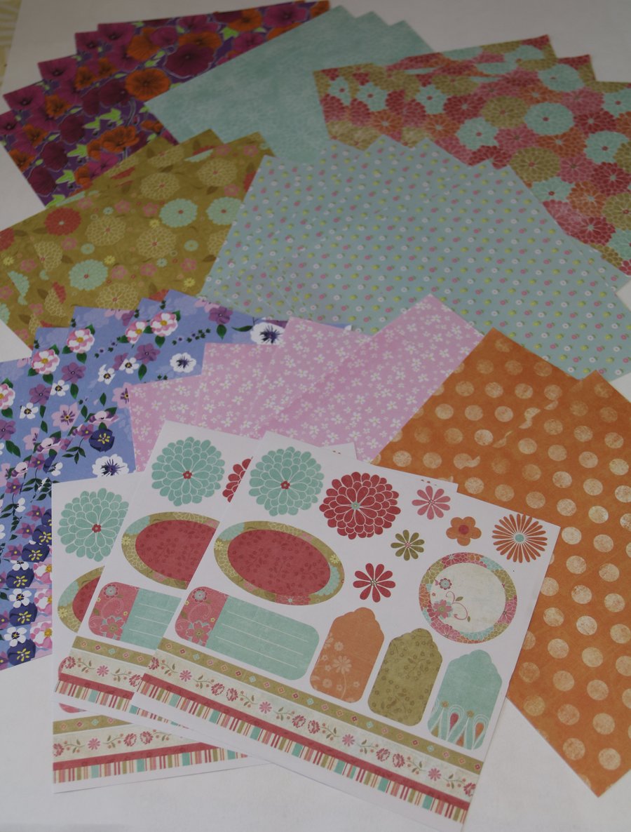 Bundle of 32 sheets 6x6" printed papers, asstd floral designs 
