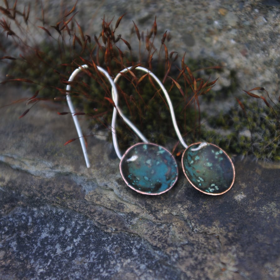  Blue-green Copper Dome Dangle  Earrings