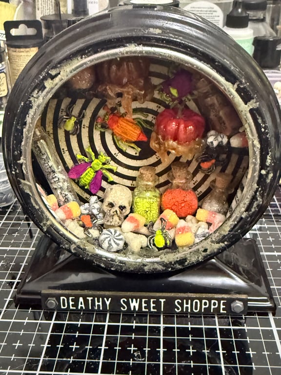Handmade Halloween curio clock "sweet shoppee"
