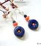 Designer Lapis Lazuli & Peach Bamboo Coral Sterling Silver Earrings - Image 3
