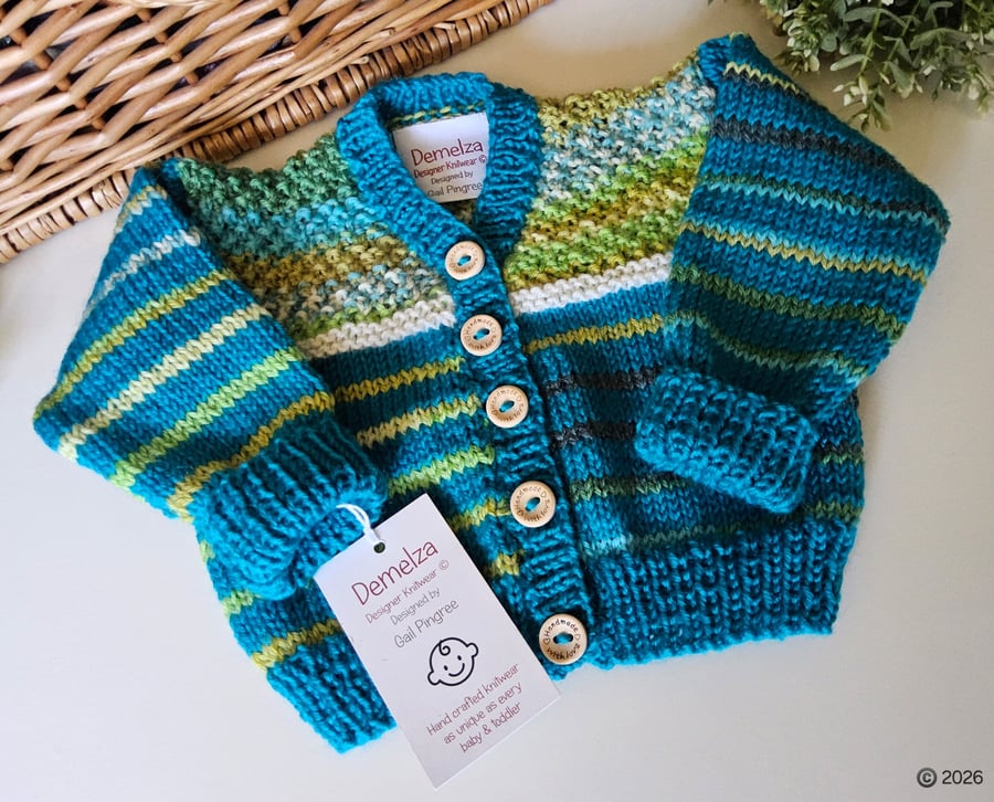  Designer Hand Knitted Baby Cardigan with Merino Wool 3-6 months size