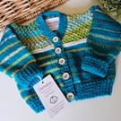  Designer Hand Knitted Baby Cardigan with Merino Wool 3-6 months size