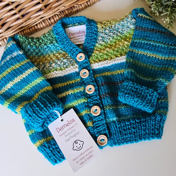  Designer Hand Knitted Baby Cardigan with Merino Wool 3-6 months size