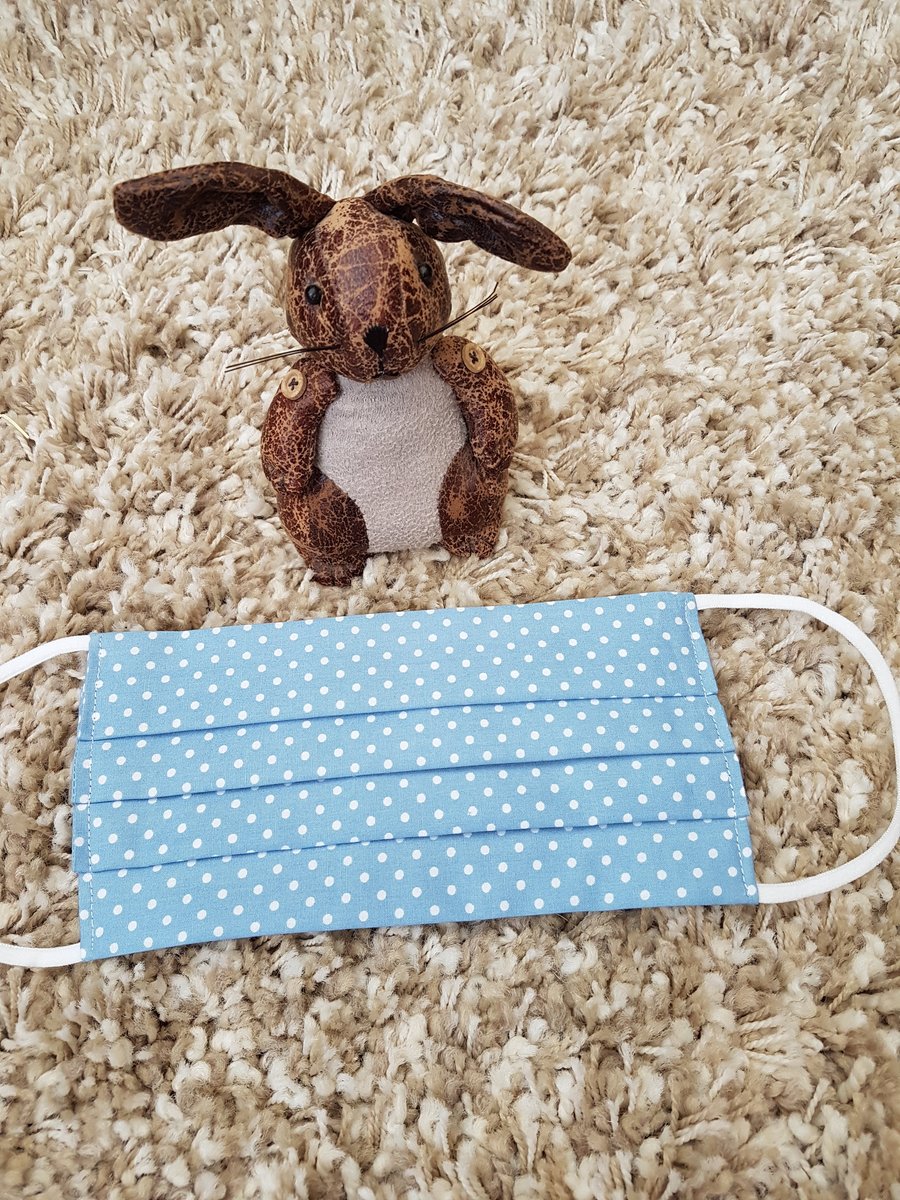 Adult face covering – Blue Polka Dot print