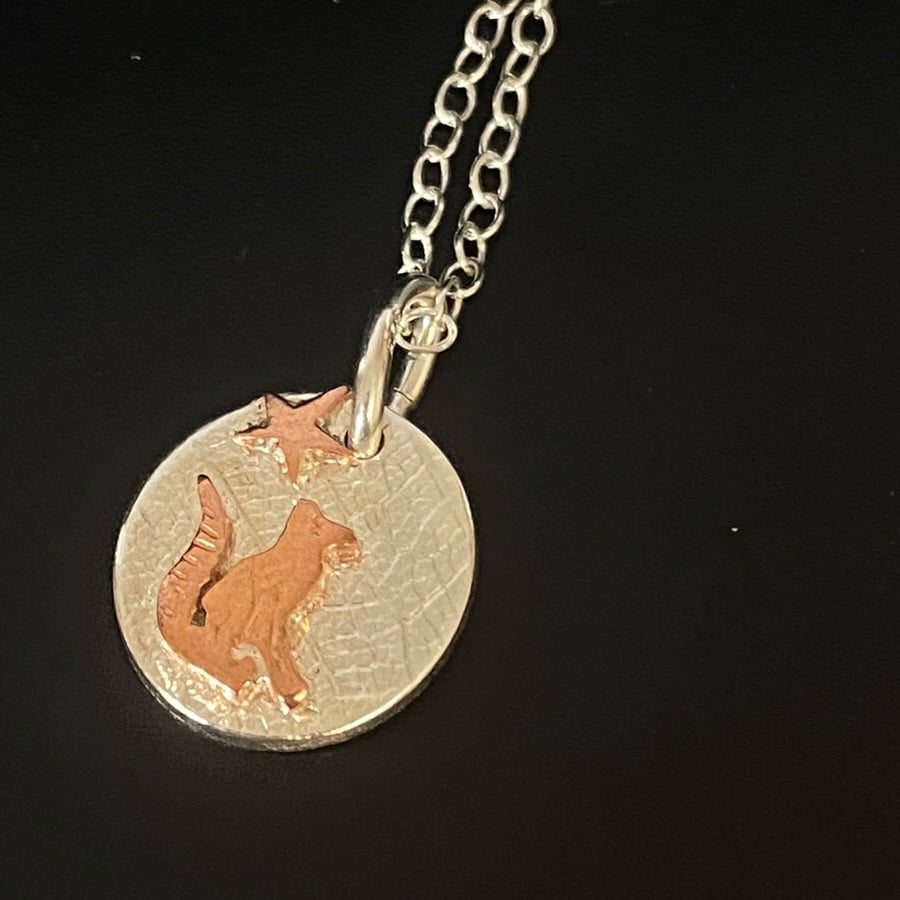 Tiny Dreaming Fox & star Pendant Copper, & Sterling Silver Necklace, Fox .
