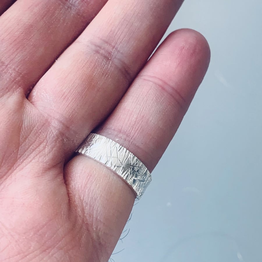 Recycled Sterling Silver Scratch textured ring
