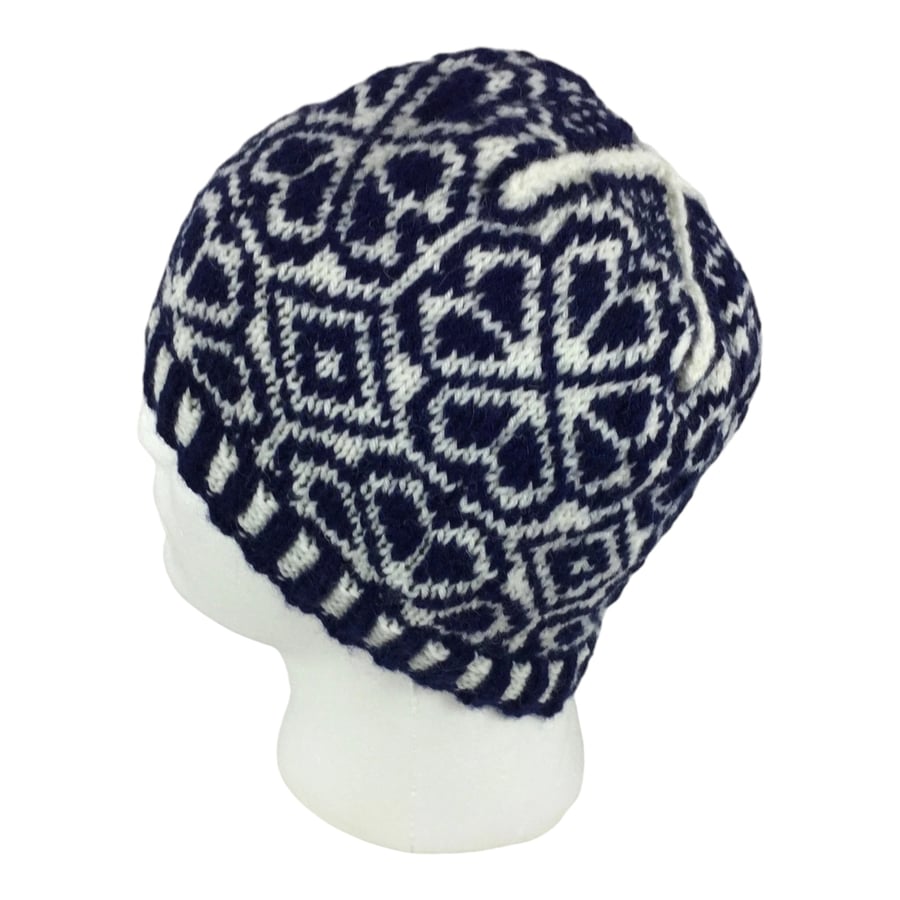 Floral Fairisle hat, wool stranded beanie, Norwegian hat, skull cap, hand knit