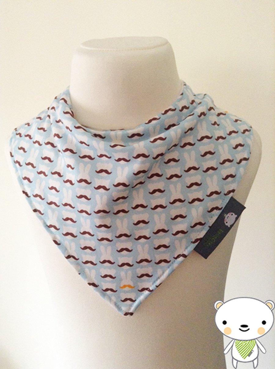 Handmade Baby Bandana Dribble Bib Blue Mustache Moustached BUNNY BEAR CAT Fabric