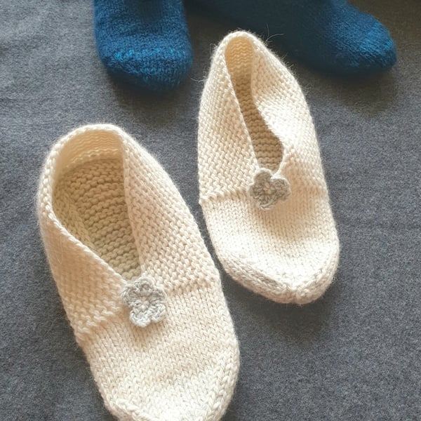 Hand knitted slippers, Wool sofa socks, Christmas gift for women