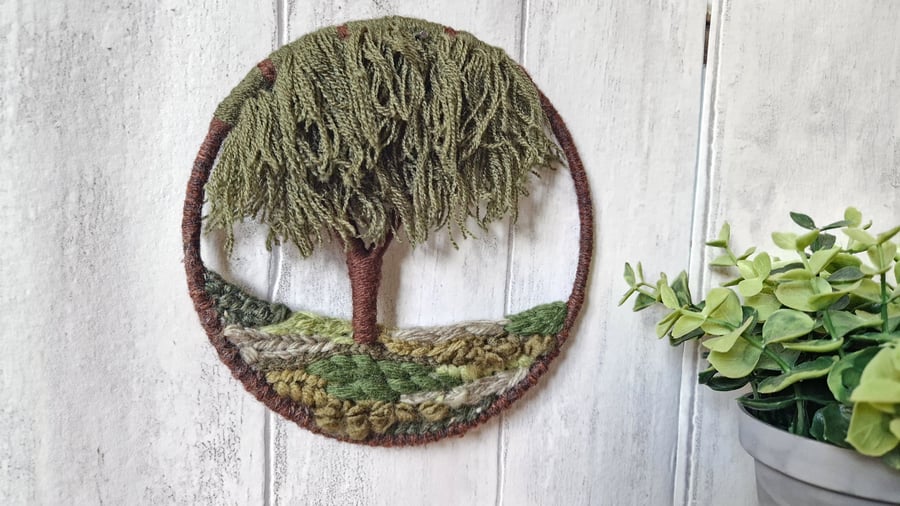 Miniature Weeping Willow Treescape, Woven Wall Tapestry, Tree Art