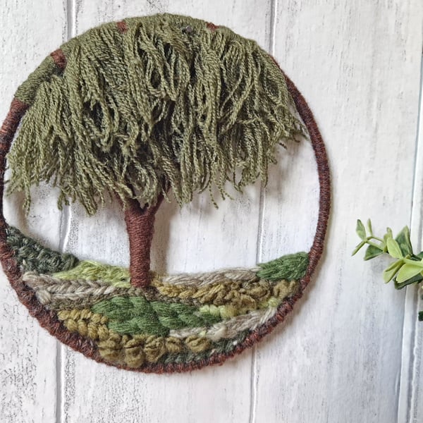 Miniature Weeping Willow Treescape, Woven Wall Tapestry, Tree Art