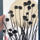Garden painting, Chives, Original art, handmade paper, signed 