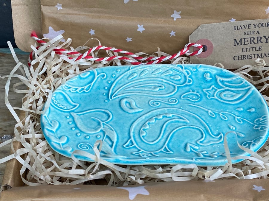 Handmade Ceramic Paisley Trinket Tray or Soap Dish
