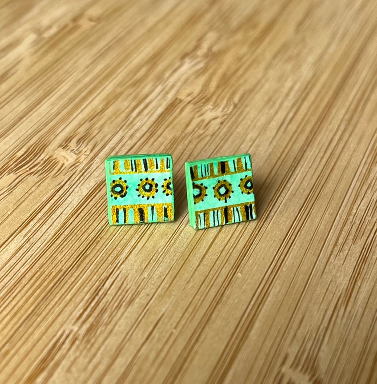 1 CM Square Stud Hand-painted Paper Earrings