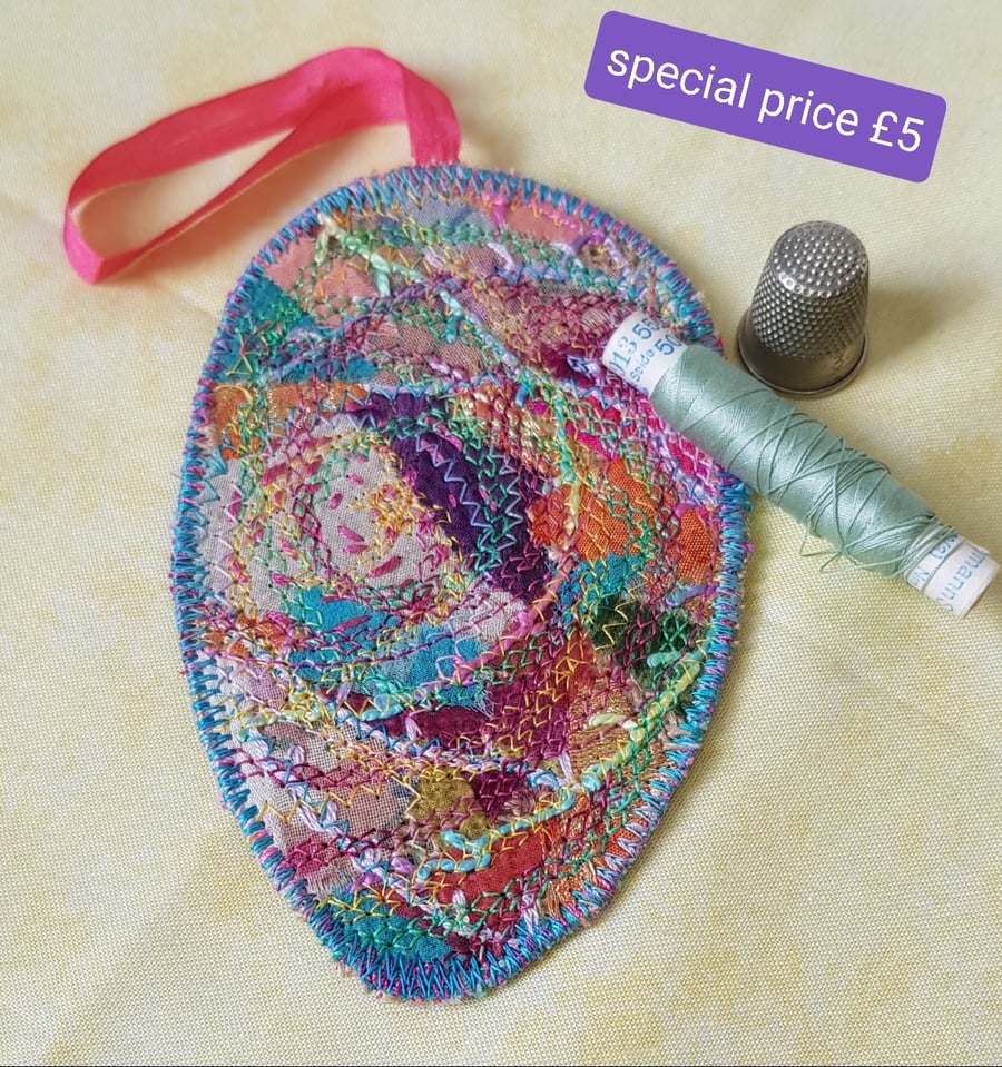 Sari silk Easter Egg hanging decoration in a card