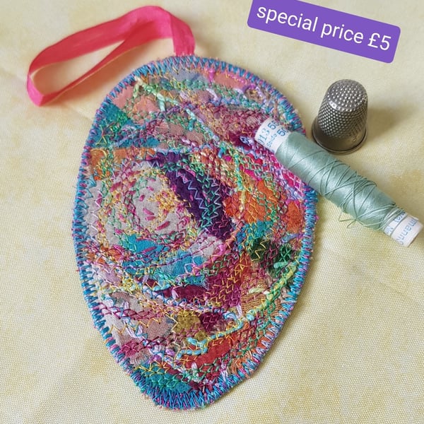 Sari silk Easter Egg hanging decoration in a card