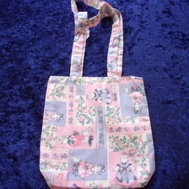 Fabric Bag with Dolls in Pink, lavender and cream
