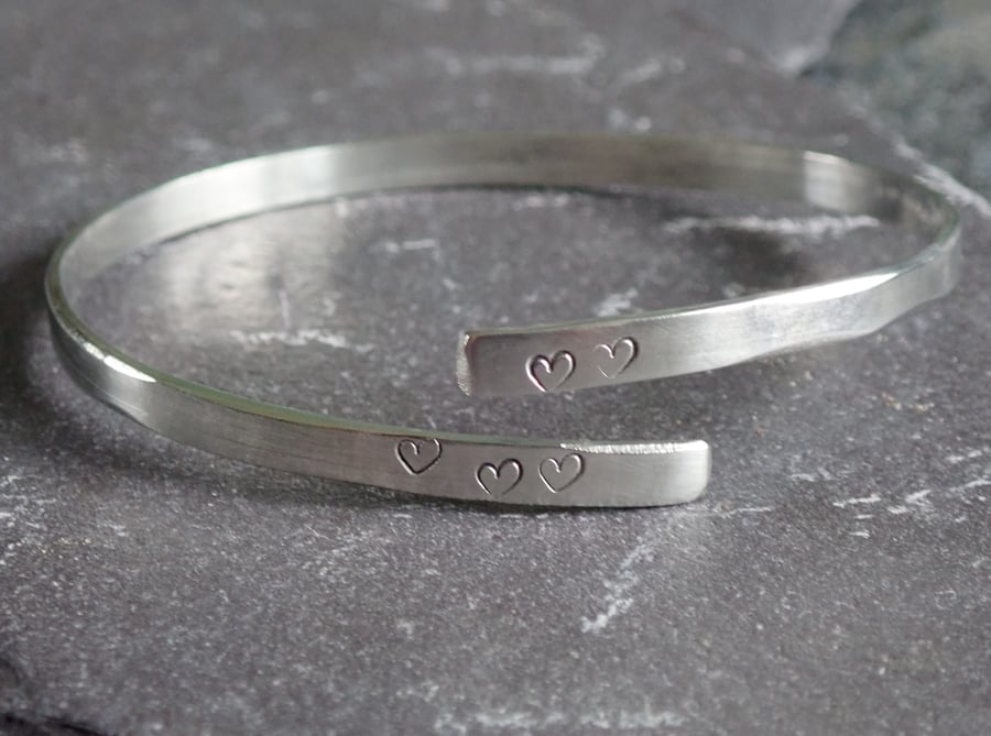 Heart Bangle, Recycled Sterling Silver, Hand Stamped