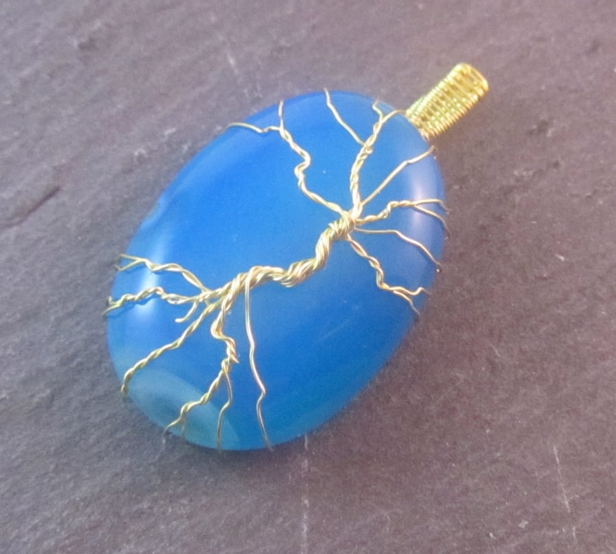 Blue Onyx Tree of Life Pendant, Blue World Tree Pendant