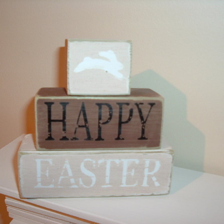 Shabby chic happy easter blocks