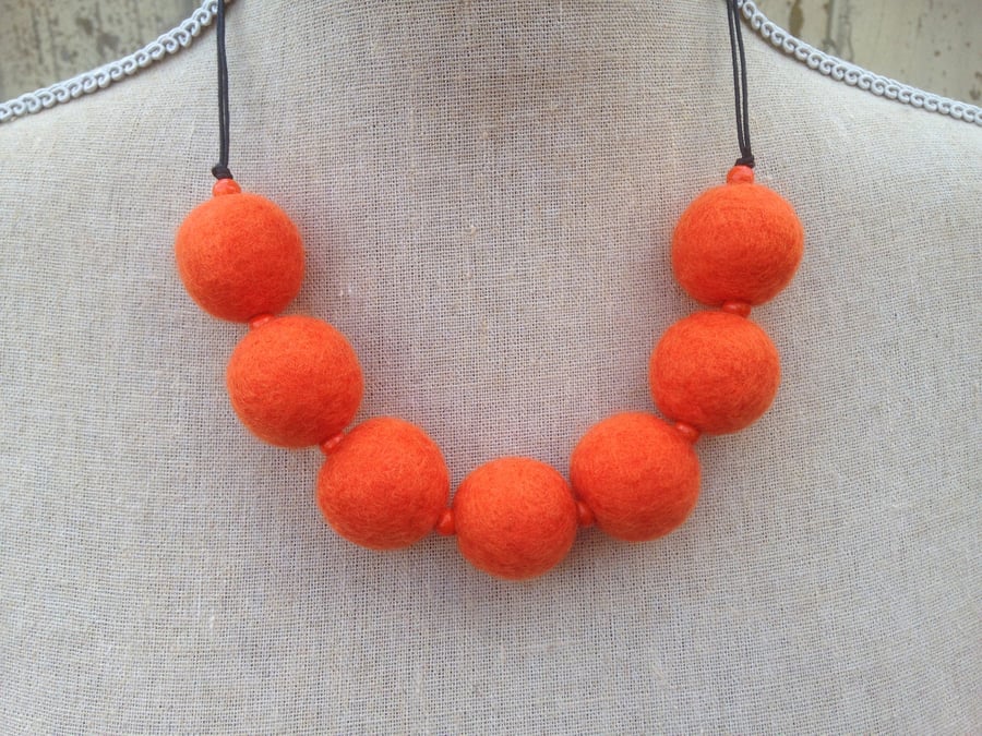 Orange hand felted statement necklace