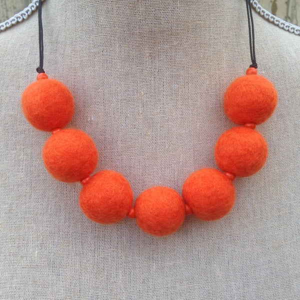 Orange hand felted statement necklace