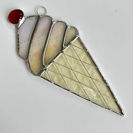 Stained Glass Ice Cream Suncatcher  - Handmade Hanging Decoration - white irr