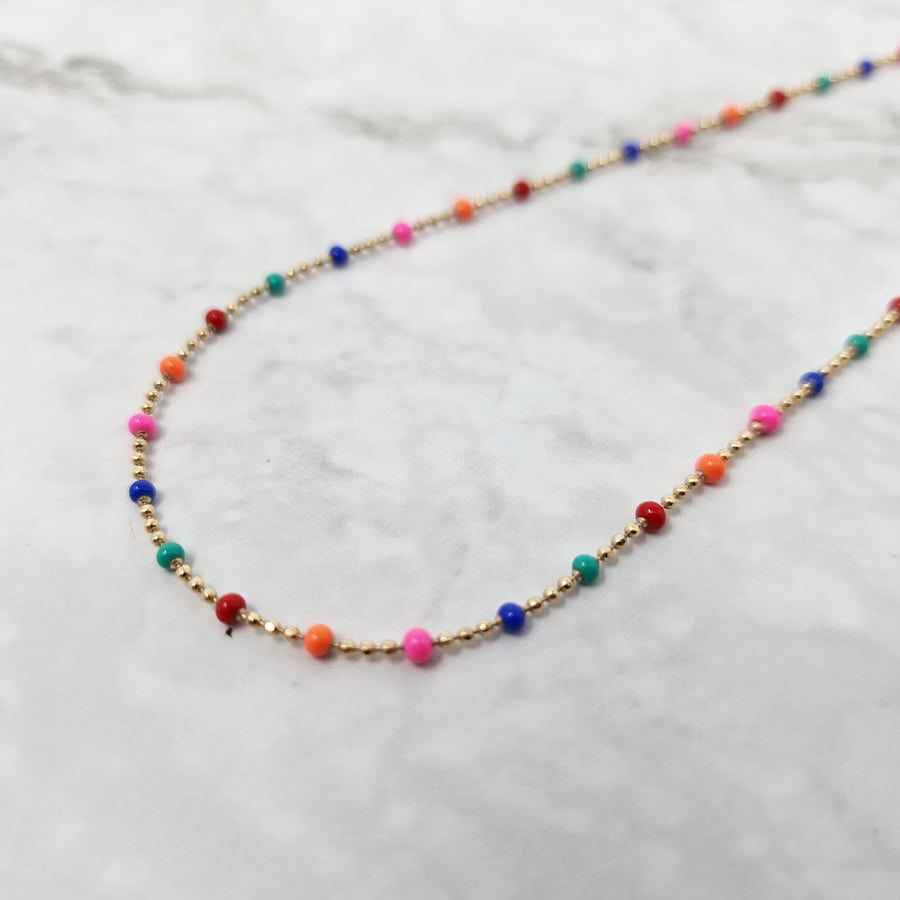 Carnival Mixed Bead Necklace Gift For Her Birthday Gift 18k Gold Plated Necklace