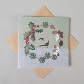 Christmas Pheasants with Wreath card