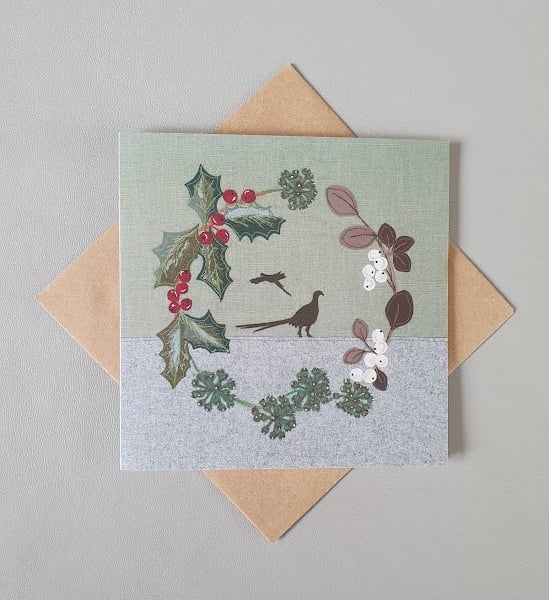 Christmas Pheasants with Wreath card