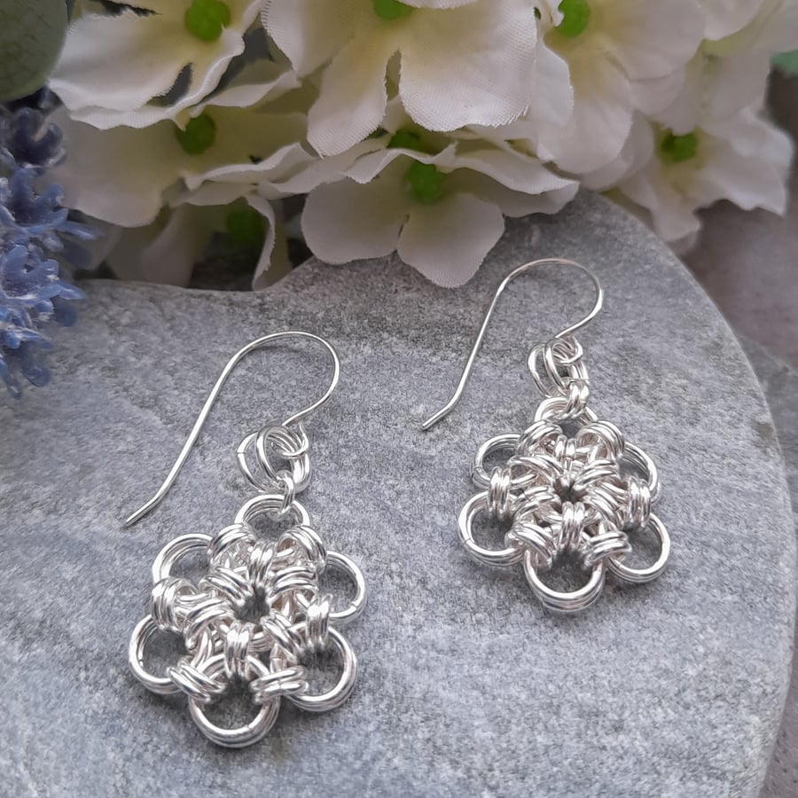 Chain Maille Earrings With Sterling Silver Ear Wires