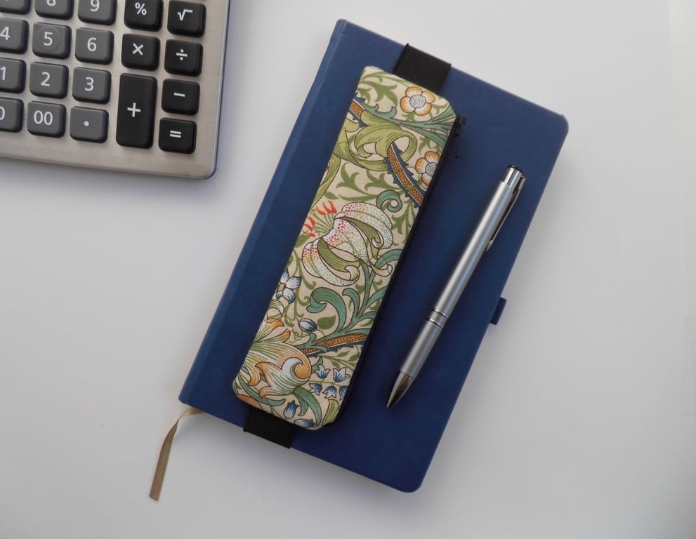 Pencil case for cover of book diary journal elasticated red and green Morris