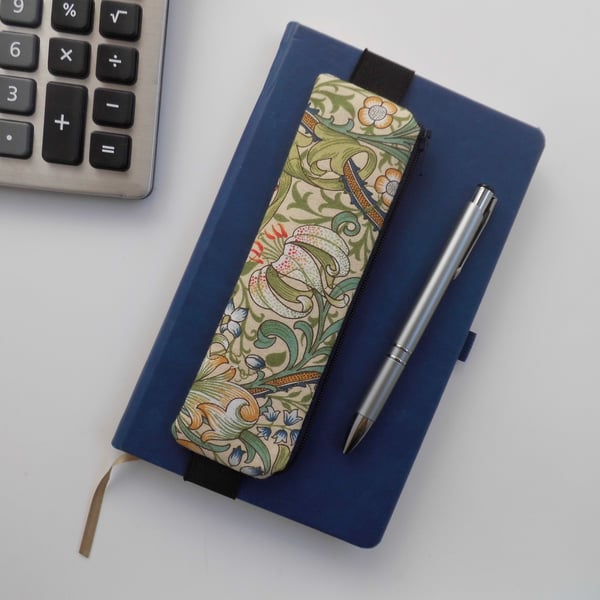 Pencil case for cover of book diary journal elasticated red and green Morris