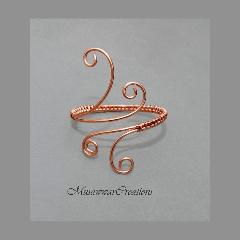 Handmade Copper Arm Cuff Bracelet – Swirl Design Armlet, Adjustable cuff
