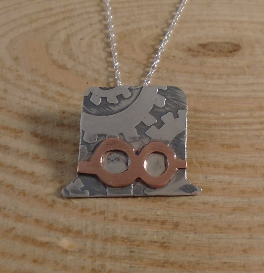 Sterling Silver and Copper Steampunk Hat Necklace