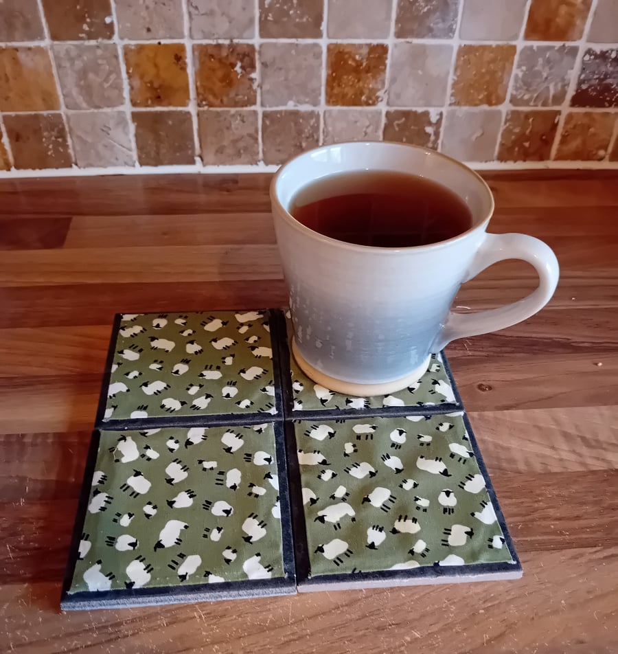 Sheep  - Ceramic Tile set of 4 Coasters Perfectly Imperfect