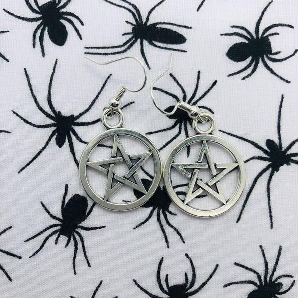 Pentagram earrings, pentacle charm earrings, witchcraft jewellery halloween char