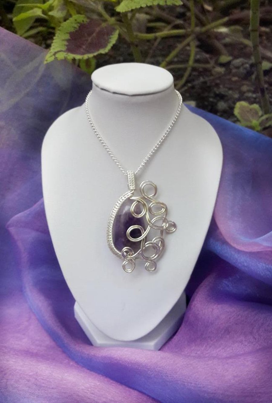 SALE Wire Wrapped Amethyst Gemstone Pendant Necklace