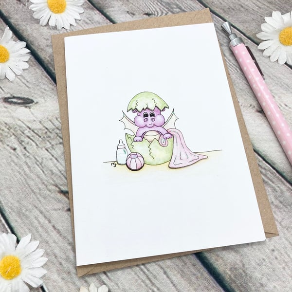 Perfectly Imperfect - Baby Dragon Girl Greetings Card - Blank