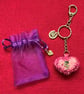 Crochet heart keyring and bag clip in shades of pink  - Image 2