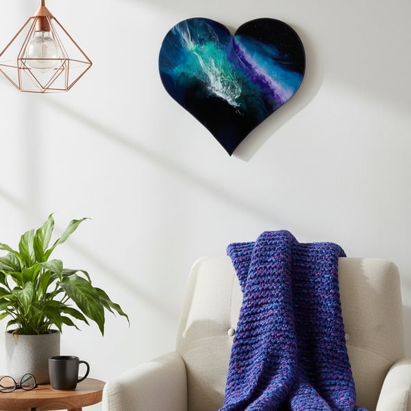 Celestial Heart – Heart-Shaped Resin Wall Art,  43cm Abstract Resin Painting