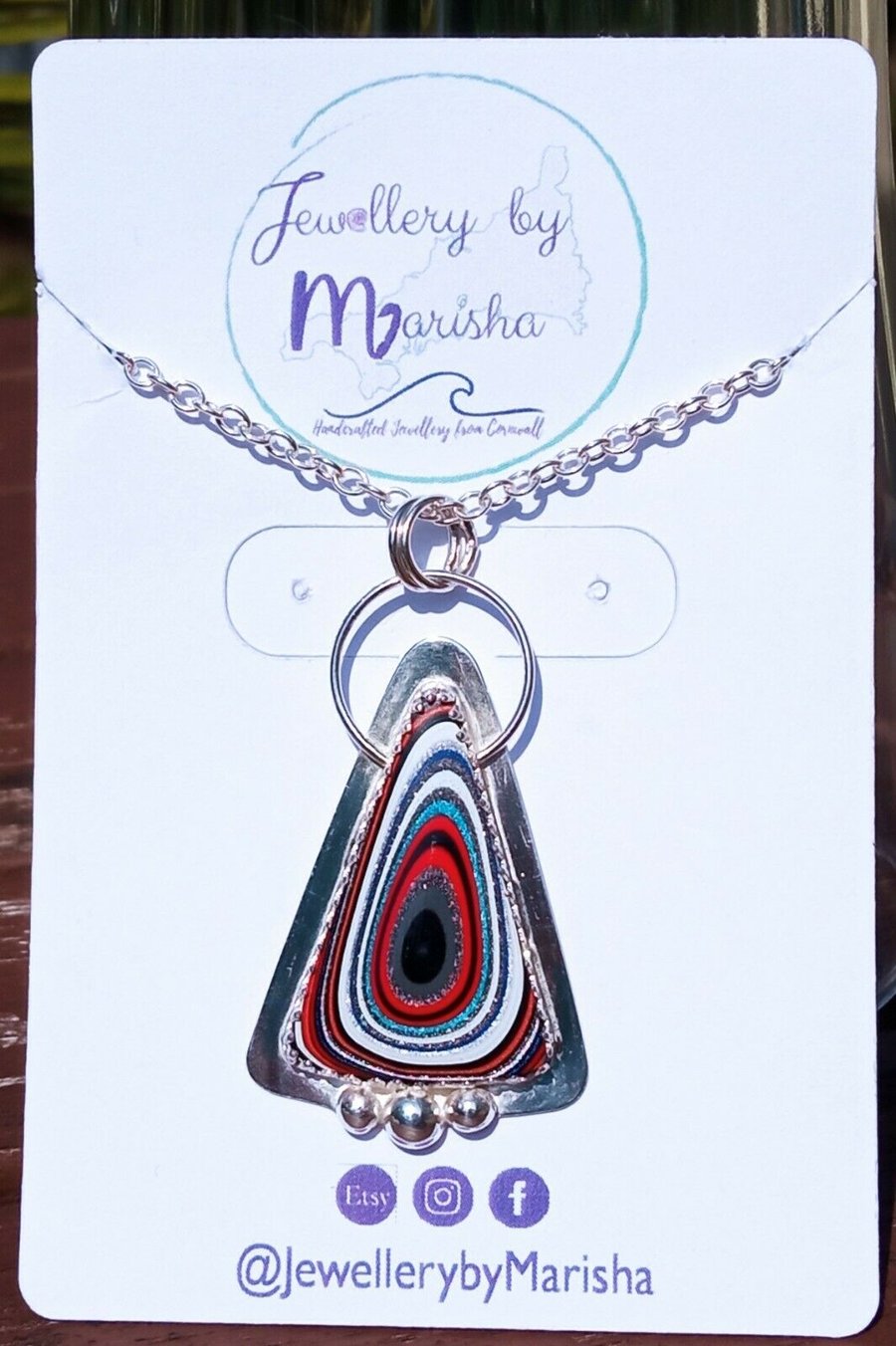 Fordite Necklace Sterling Silver Jewellery Gift Triangle Pendant Handmade